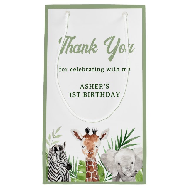 Petit Sac Cadeau Safari Animaux Anniversaire (Devant)