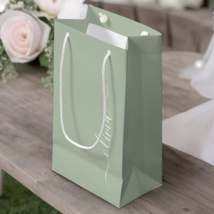 Petit Sac Cadeau Sage Green Minimaliste Moderne Monogramme Élégant