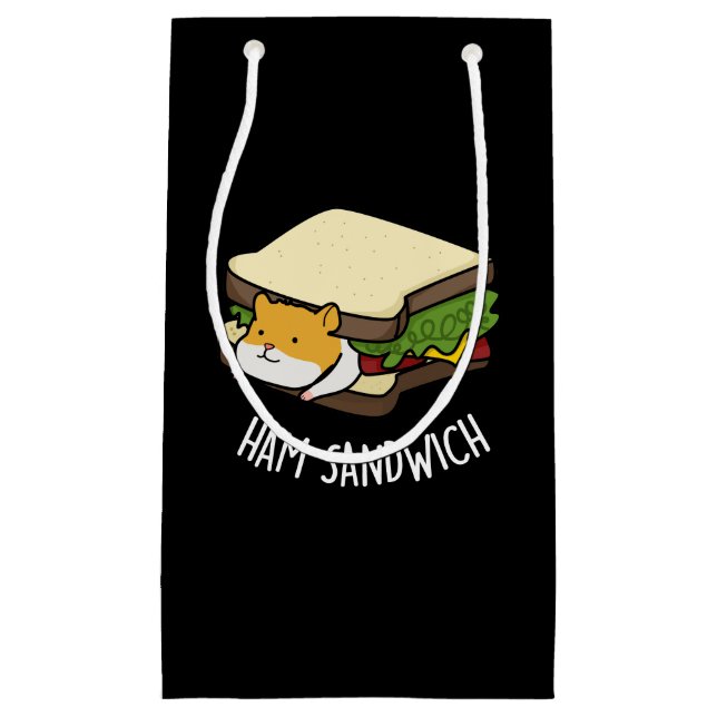 Petit Sac Cadeau Sandwich au jambon Funny Hamster Pun Dark BG (Devant)