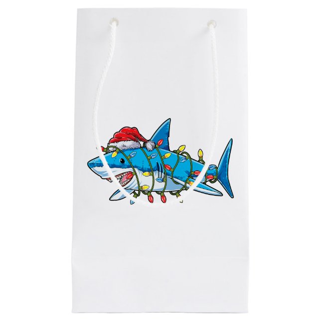Petit Sac Cadeau Santa Shark Christmas Lights Sharkma Tree Xmas Bo (Devant)