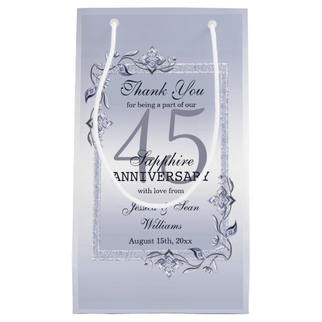Petit Sac Cadeau Sapphire Gem & Parties scintillant 45e anniversair (Devant)