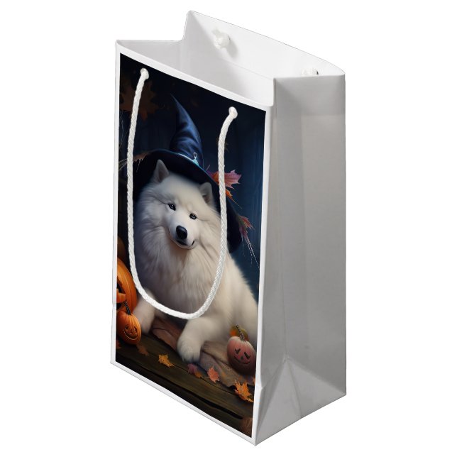 Petit Sac Cadeau Scary d'Halloween Citrouille Samoyé (Devant Angle)