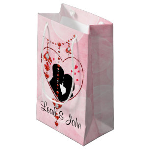 Petit Sac Cadeau Silhouette Couple en Coeur Bijoux Coeur Rouge