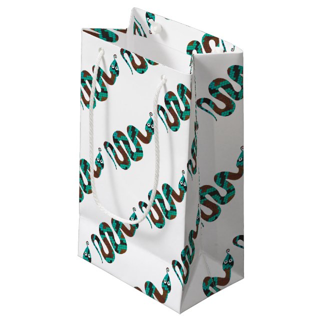 Petit Sac Cadeau Silhouette d'impression Brown et Turquoise de serp (Devant Angle)