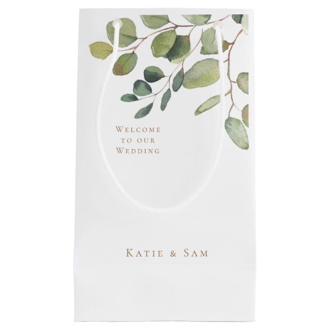 Petit Sac Cadeau Simple Botanique Gold Texte Blanc Mariage Bienvenu (Devant)