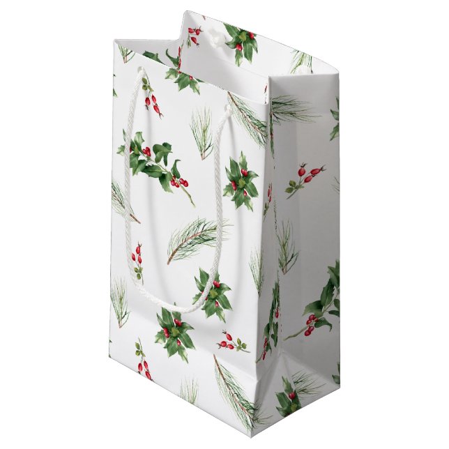 Petit Sac Cadeau Simple classique Holly Berry Aquarelle Noël (Devant Angle)