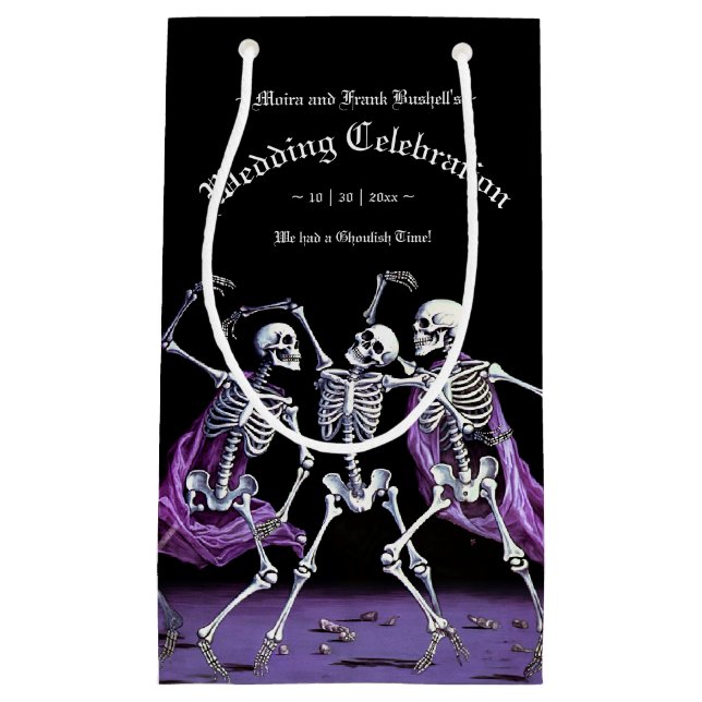 Petit Sac Cadeau Skeletons de danse violette Halloween Mariage goth (Devant)