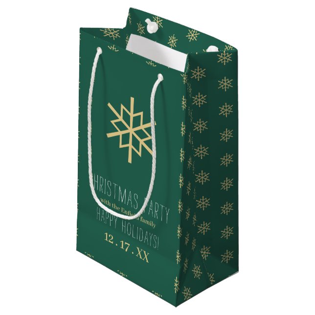 Petit Sac Cadeau Snowflakes en or, Noël (Devant Angle)