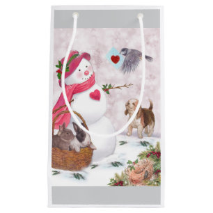 Petit Sac Cadeau Snowman Whimsical avec Animaux Paix