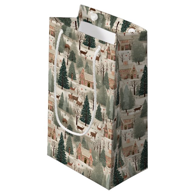 Petit Sac Cadeau Snowy Village Cream (Devant Angle)