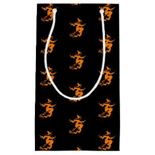 Petit Sac Cadeau Sorcière d'Halloween motif orange noir