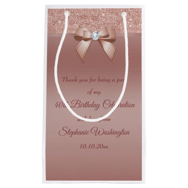 Petit Sac Cadeau Sparkles & Glamor, Rose d'anniversaire Gold (Devant)
