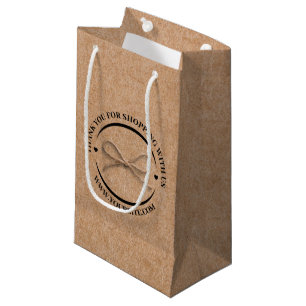 Petit Sac Cadeau stylé merci affaires kraft nœud marron chic