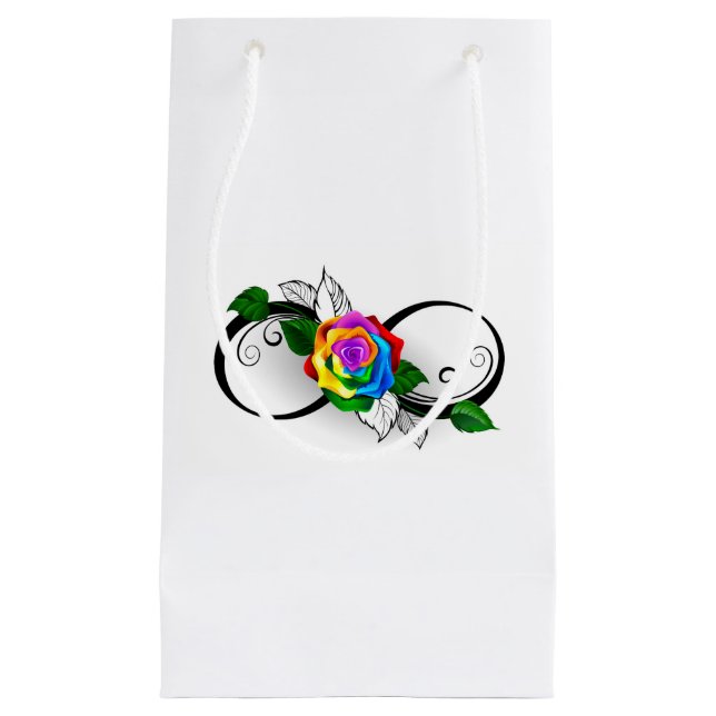 Petit Sac Cadeau Symbole d'infini avec Rose arc-en-ciel (Devant)