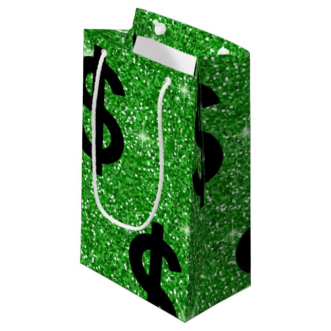 Petit Sac Cadeau SYMBOLE Dollar Noir Argent Entrepreneur Wall Stree (Devant Angle)