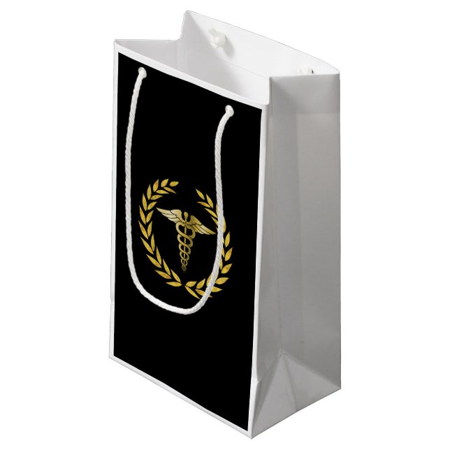 Petit Sac Cadeau Symbole Médicale du Royal Nursing Gold Caduceus (Devant Angle)