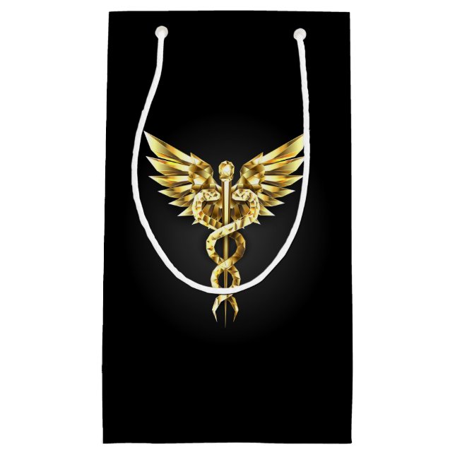 Petit Sac Cadeau Symbole Polygonal Or Caduceus (Devant)