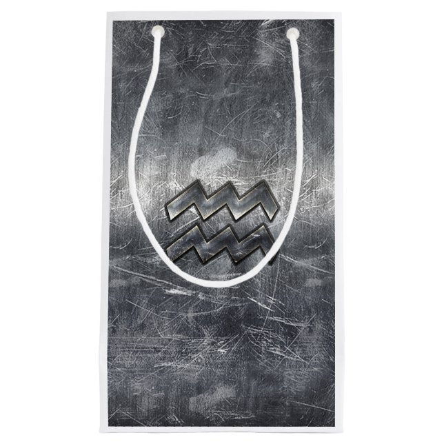 Petit Sac Cadeau SYMBOLE Zodiaque Aquarius Acier argenté déprimé (Devant)