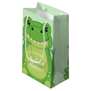 Petit Sac Cadeau T-Rex Dinosaur Baby shower vert