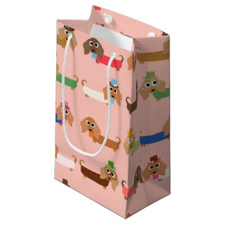 Petit Sac Cadeau Teckels sur le rose