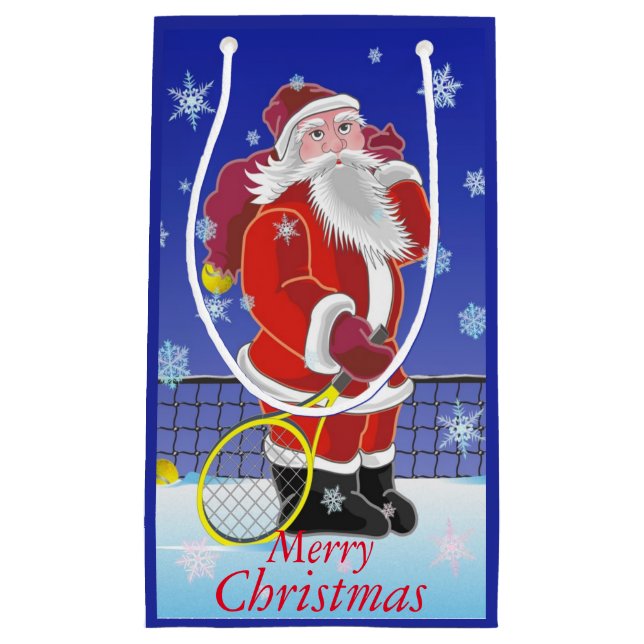 Petit Sac Cadeau Tennis Père Noël, Joyeux Noël, (Devant)