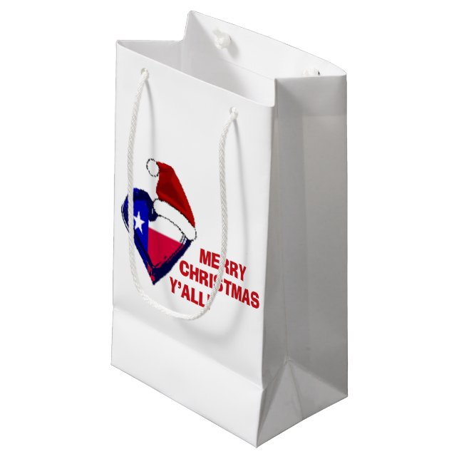 Petit Sac Cadeau Texas Père Noël - Joyeux Noël Y'all ! (Devant Angle)