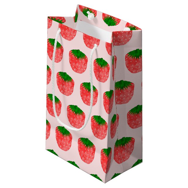Petit Sac Cadeau Texte personnalisé de dessin de fraises (Devant Angle)