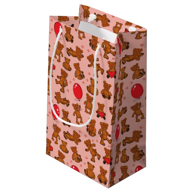 Petit Sac Cadeau Texture avec le nounours, coeurs (Dos Angle)
