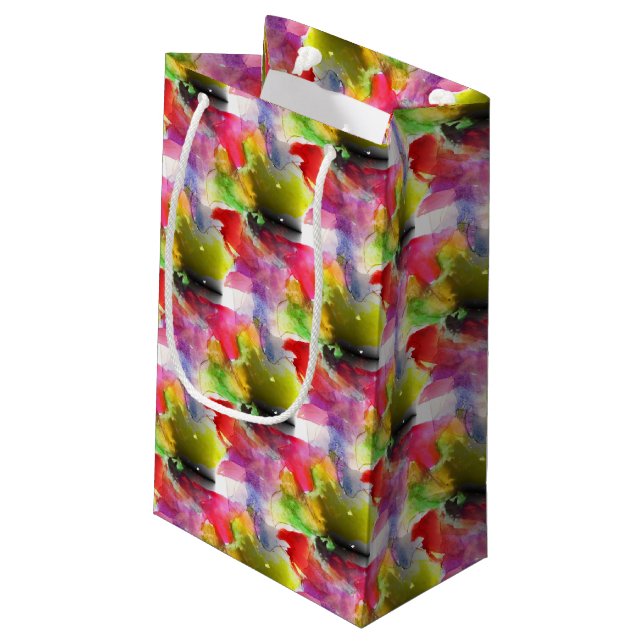 Petit Sac Cadeau Texture de conception rouge, aquarelle jaune (Dos Angle)