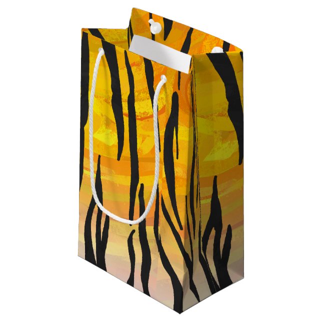 Petit Sac Cadeau Tiger noir et orange (Devant Angle)