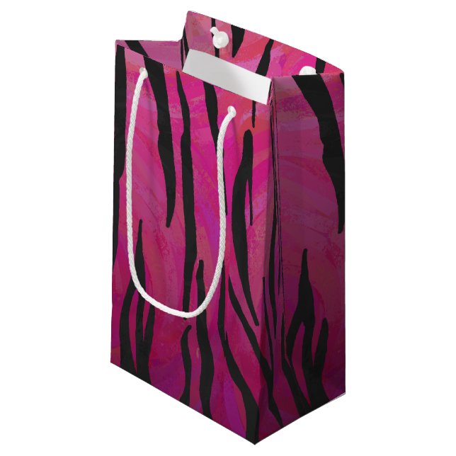 Petit Sac Cadeau Tiger rose chaud et noir (Devant Angle)