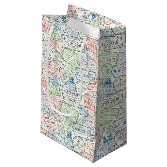 Petit Sac Cadeau Timbres Visa de voyage (Devant Angle)