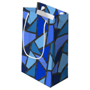 Petit Sac Cadeau Tons de motif en vitrail bleu