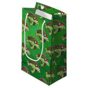 Petit Sac Cadeau Tortue à Santa Chapeau sur Vert