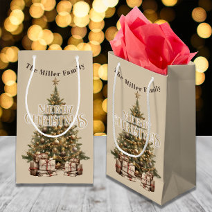Petit Sac Cadeau Traditionnel Joyeux Noël Antique Or Personnalisé