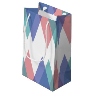 Petit Sac Cadeau Triangles bleu et corail