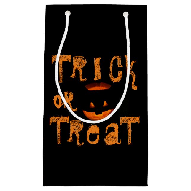 Petit Sac Cadeau Tricoter ou traiter le Citrouille d'Halloween (Devant)