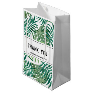 Petit Sac Cadeau Tropical Palm Feuille Merci Beauté Salon Blanc