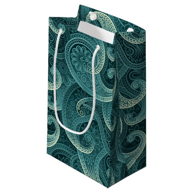 Petit Sac Cadeau Turquoise Paisley Motif intemporel (Devant Angle)