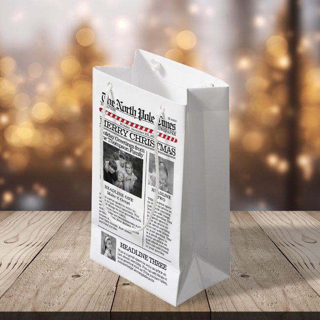 Petit Sac Cadeau Typographie de Noël Journal (Christmas cute typography photo gift bag with newspaper template. )