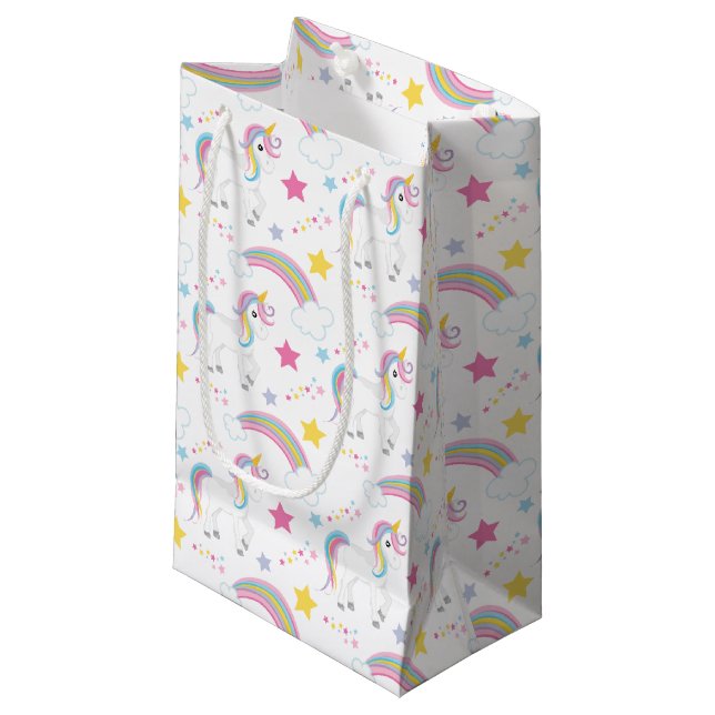 Petit Sac Cadeau Unicorne arc-en-ciel magique (Devant Angle)