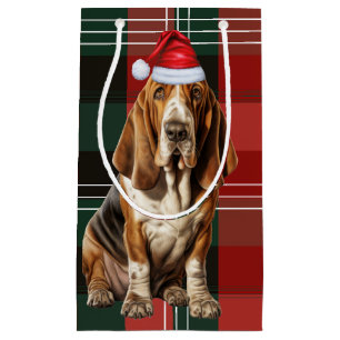 Petit Sac Cadeau Vacances Basset Hound Dog et Plaid Christmas