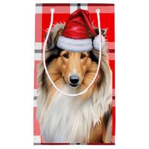 Petit Sac Cadeau Vacances Collie et Festive Fêtes Plaid Noël