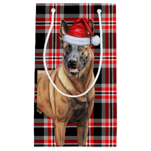 Petit Sac Cadeau Vacances Malinois Chien Rouge Rouge Noël