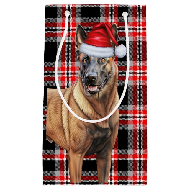 Petit Sac Cadeau Vacances Malinois Chien Rouge Rouge Noël (Devant)