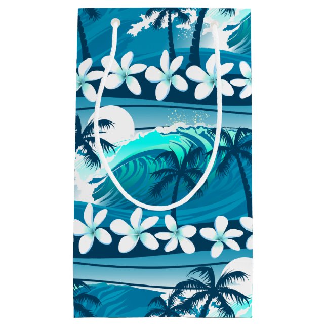 Petit Sac Cadeau vague de surf tropicale avec palmiers (Devant)