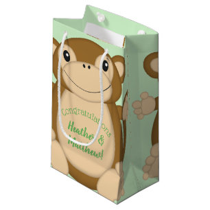 Petit Sac Cadeau Vert Baby shower singe