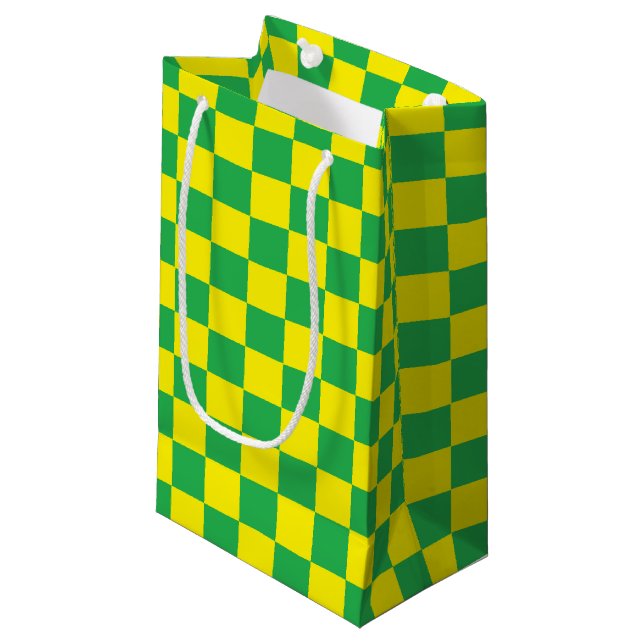Petit Sac Cadeau Vert et jaune Checkered (Devant Angle)