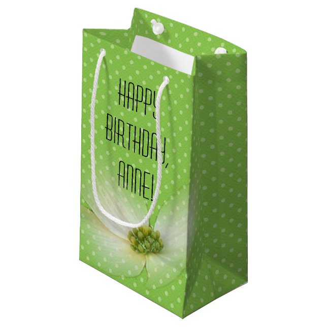 Petit Sac Cadeau Vert néon avec anniversaire de fleur cosmos (Devant Angle)