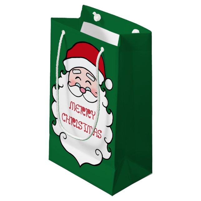 Petit Sac Cadeau Vert Noël père Noël (Devant Angle)